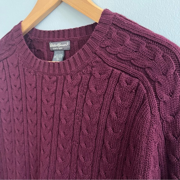 Eddie Bauer Men's Cableknit Fisherman Sweater Size Large Tall Crewneck Cabincore - Picture 3 of 6